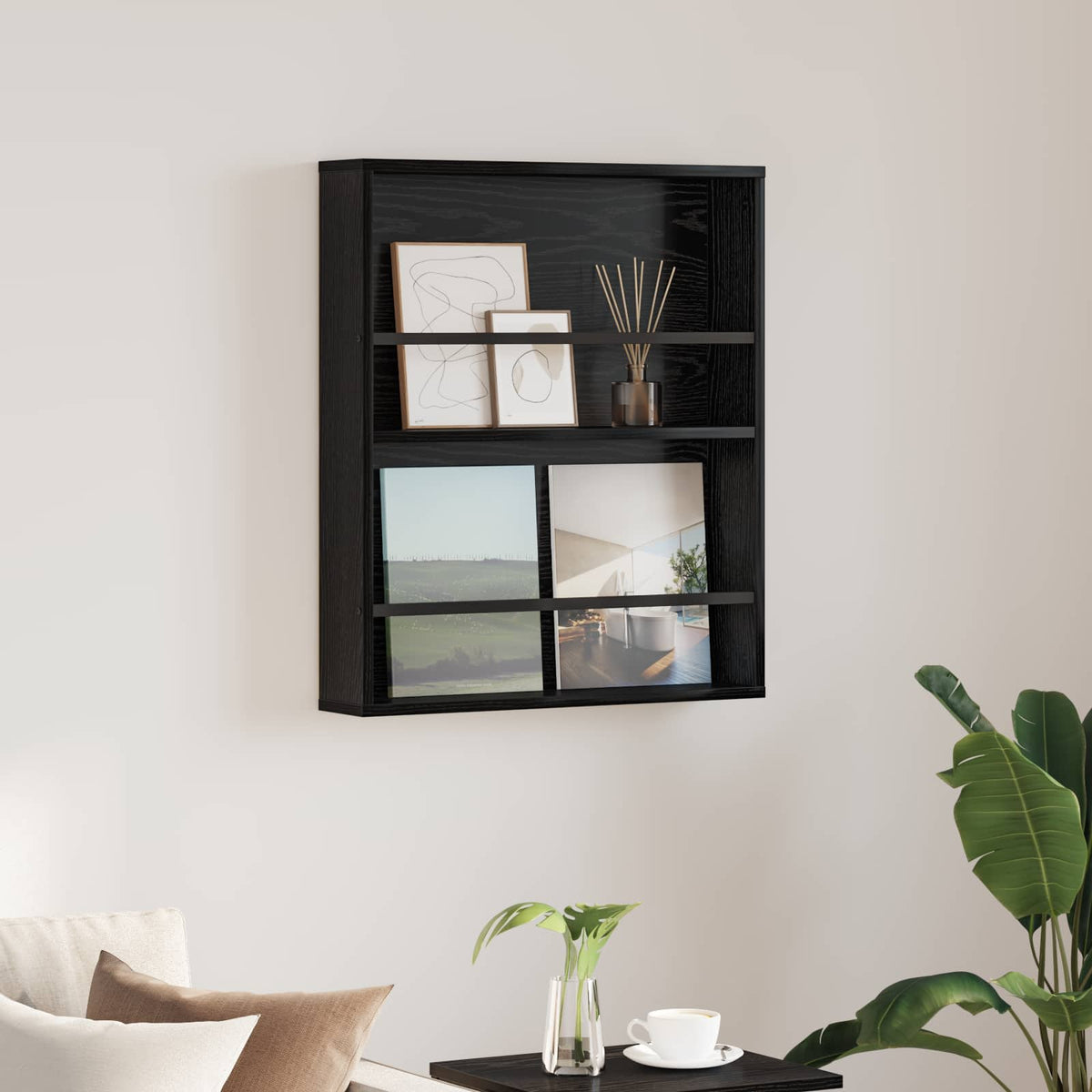 Tidningshylla Svart Ek 60 x 12 x 70 cm Konstruerat trä