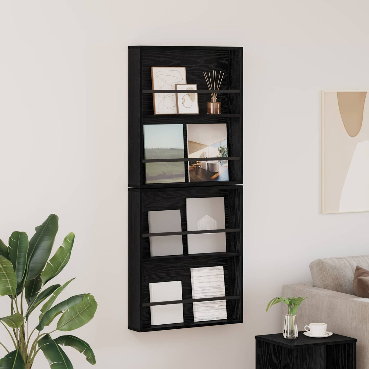 Tidningshylla 2 st Svart Ek 60 x 12 x 70 cm Konstruerat trä