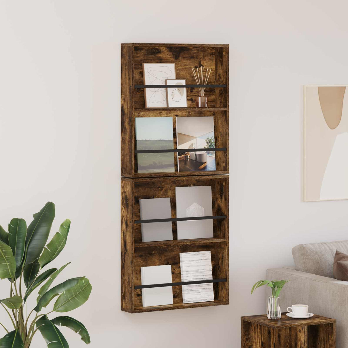 Tidningshylla 2 st Rökt ek 60 x 12 x 70 cm Konstruerat trä