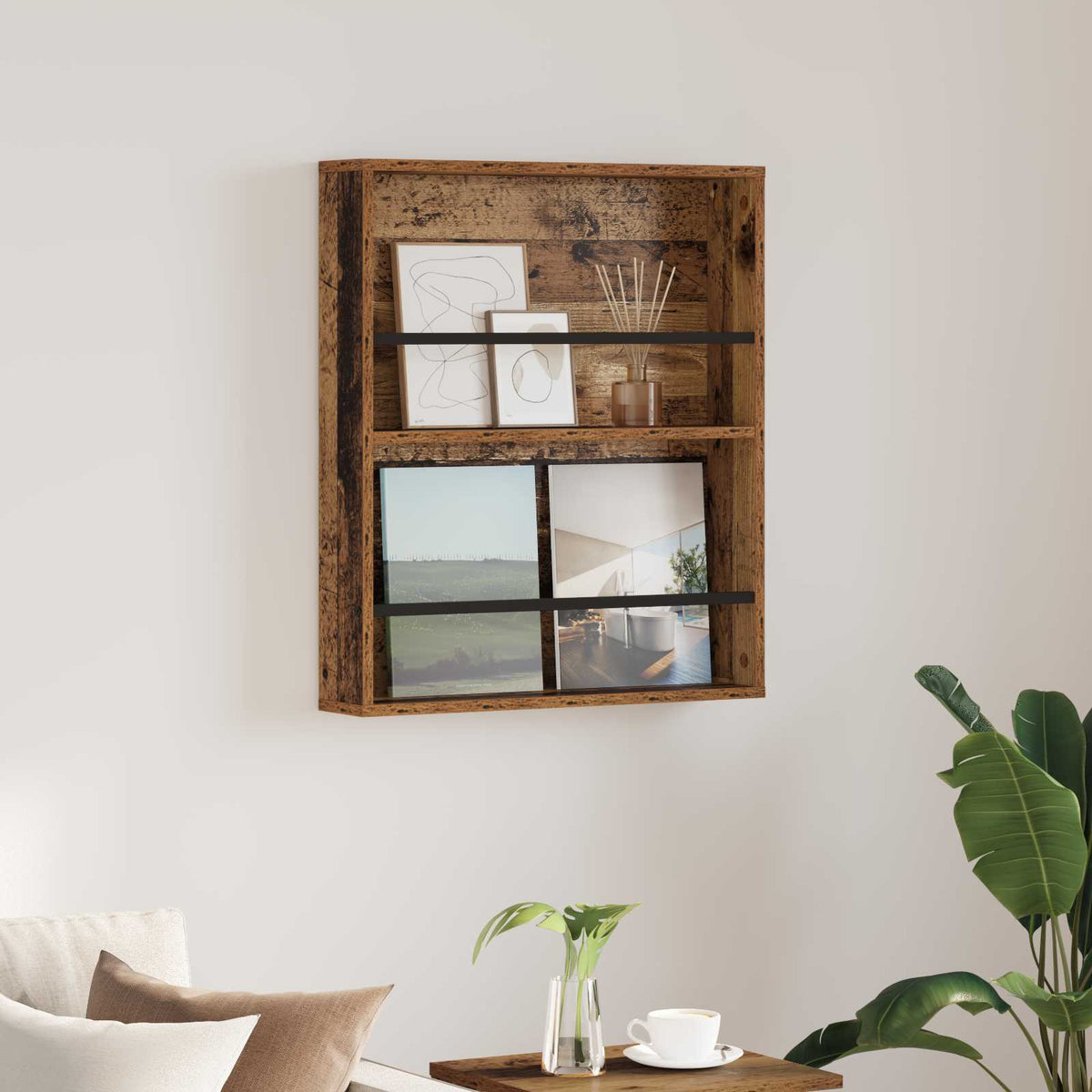 Tidningshylla Gammalt trä 60 x 12 x 70 cm Konstruerat trä