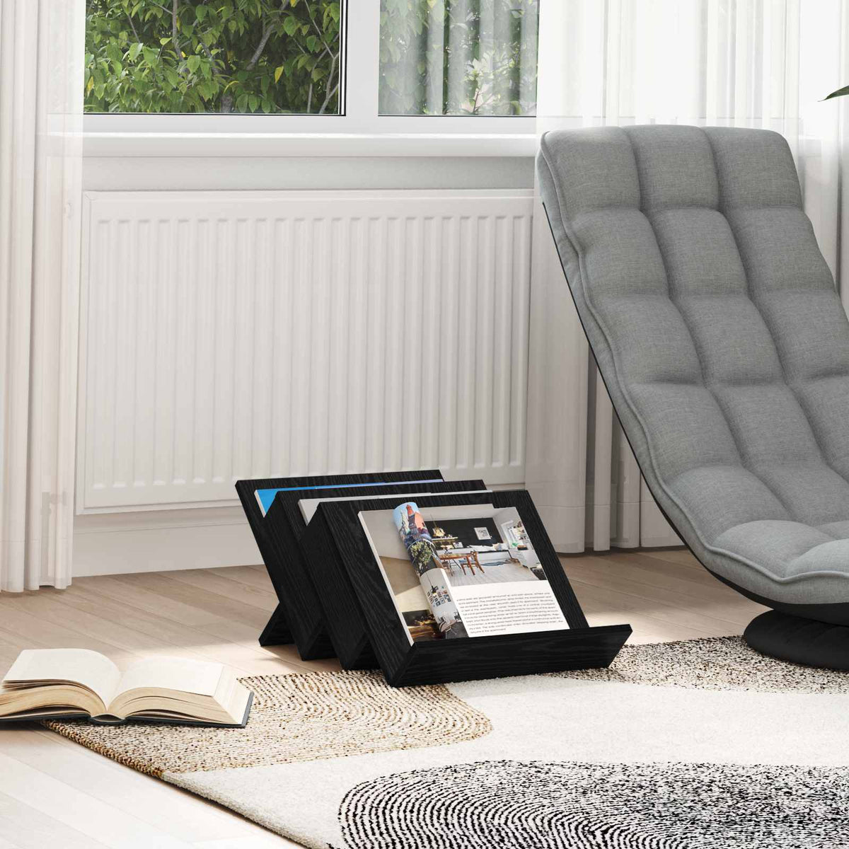 Tidningshylla Svart Ek 53 x 40 x 28,5 cm Konstruerat trä