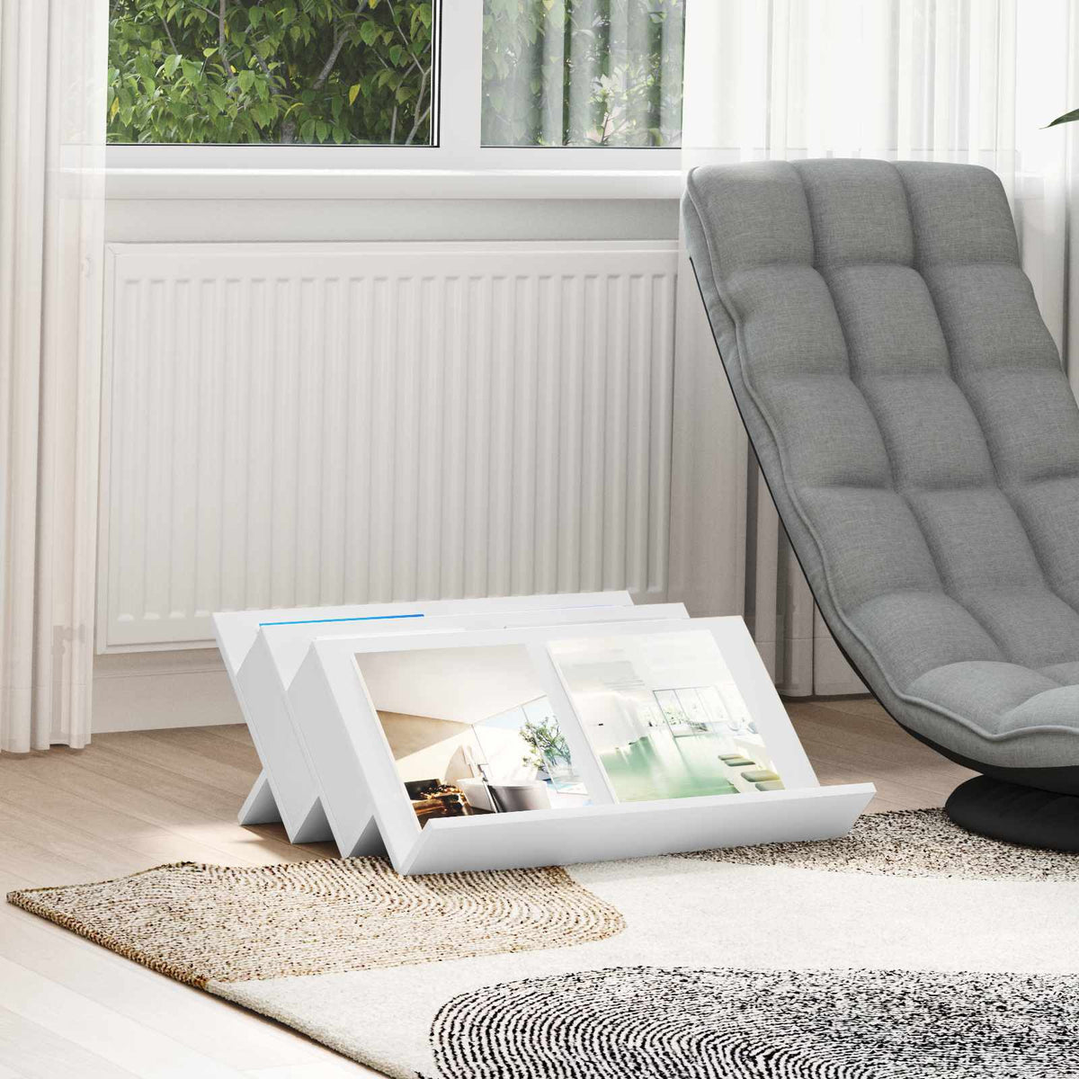 Tidningshylla med hylla Vit 65 x 53 x 28,5 cm Konstruerat trä