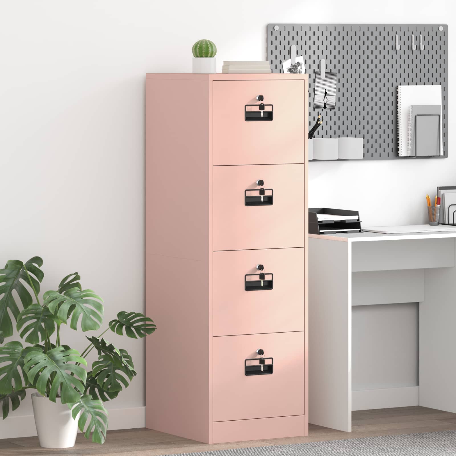Arkivkåp med låda med lås Rosa 44 x 50 x 139 cm Kallvalsat Stål