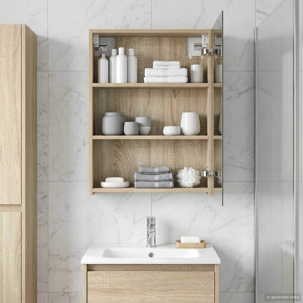 Badrumsspegelskåp Sonoma-ek 50 x 14,5 x 70 cm Konstruerat trä