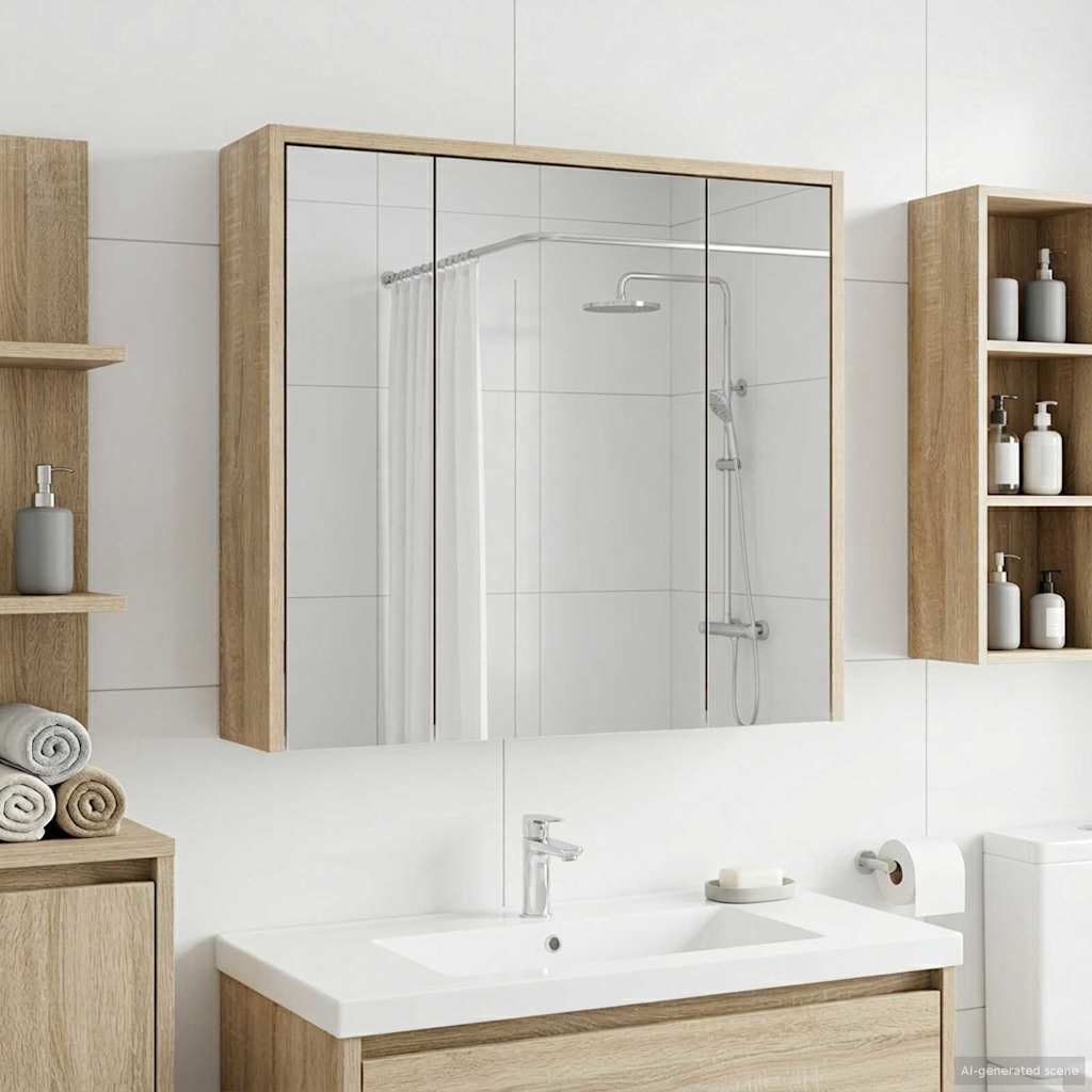 Badrumsspegelskåp Sonoma-ek 63,5 x 16 x 62,5 cm Konstruerat trä