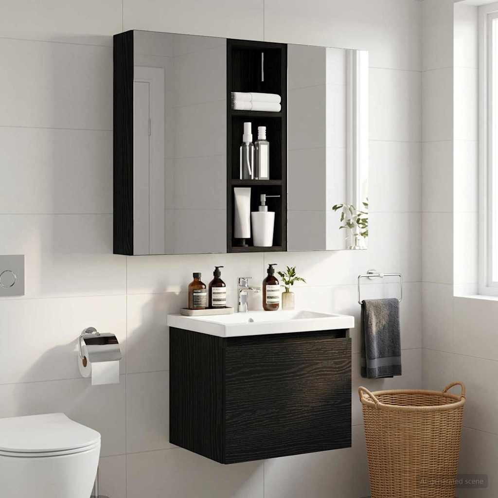 Badrumsväggskåp Svart Ek 20 x 10 x 60,5 cm Konstruerat trä