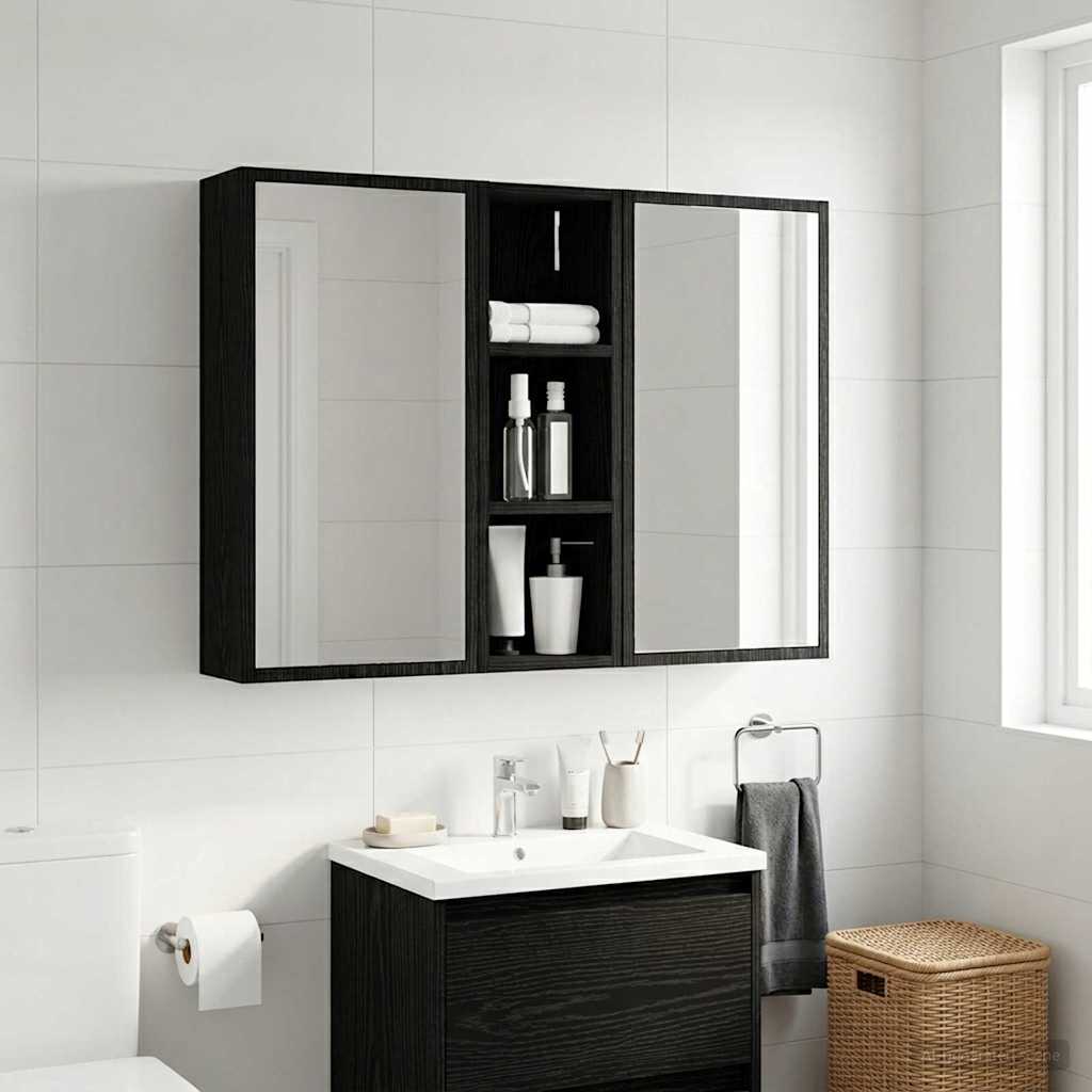 Badrumsväggskåp Svart Ek 20 x 16 x 62,5 cm Konstruerat trä
