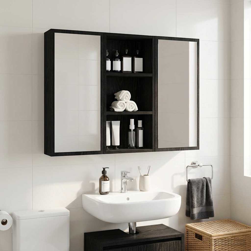Badrumsväggskåp Svart Ek 30 x 16 x 62,5 cm Konstruerat trä