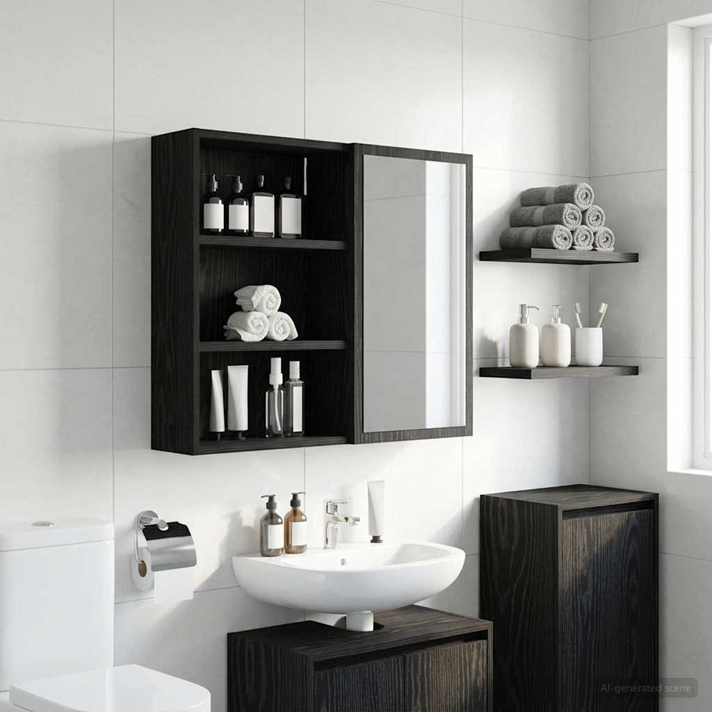 Badrumsväggskåp Svart Ek 40 x 16 x 62,5 cm Konstruerat trä