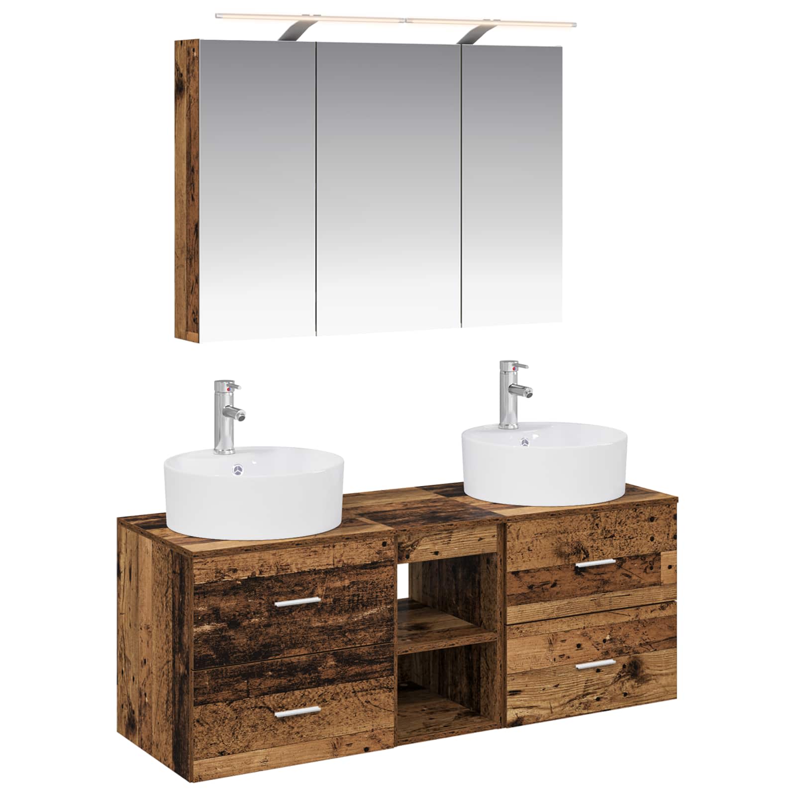 Badrumsmöbelset 4 pcs Gammalt trä Konstruerat trä och glas