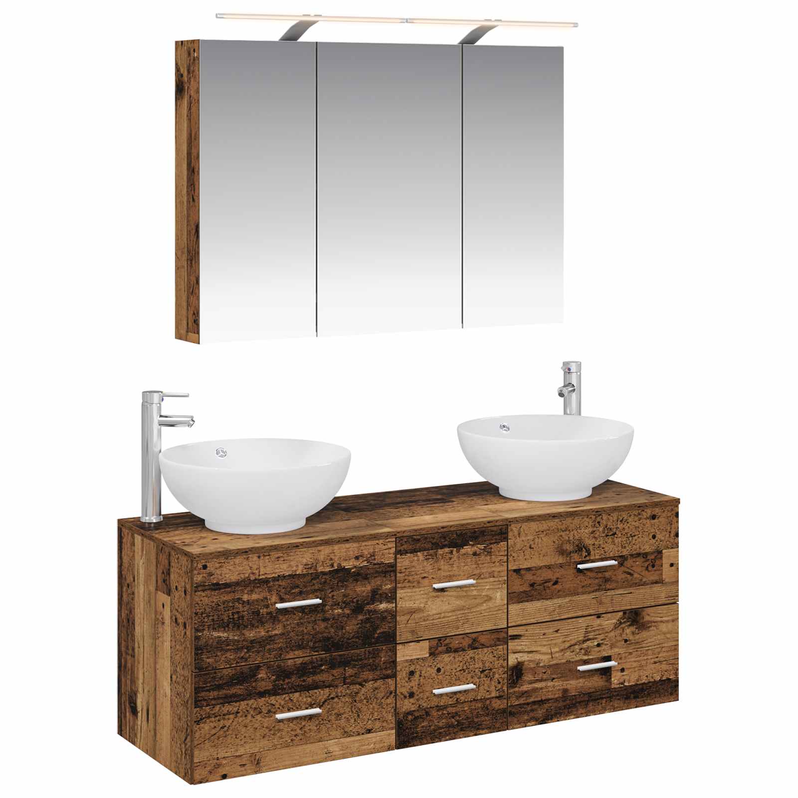Badrumsmöbelset 4 pcs Gammalt trä Konstruerat trä och glas