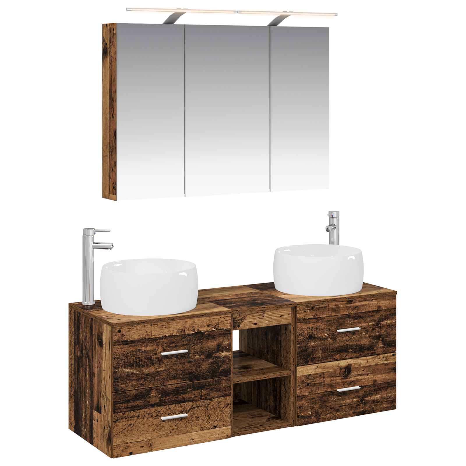 Badrumsmöbelset 4 pcs Gammalt trä Konstruerat trä och glas