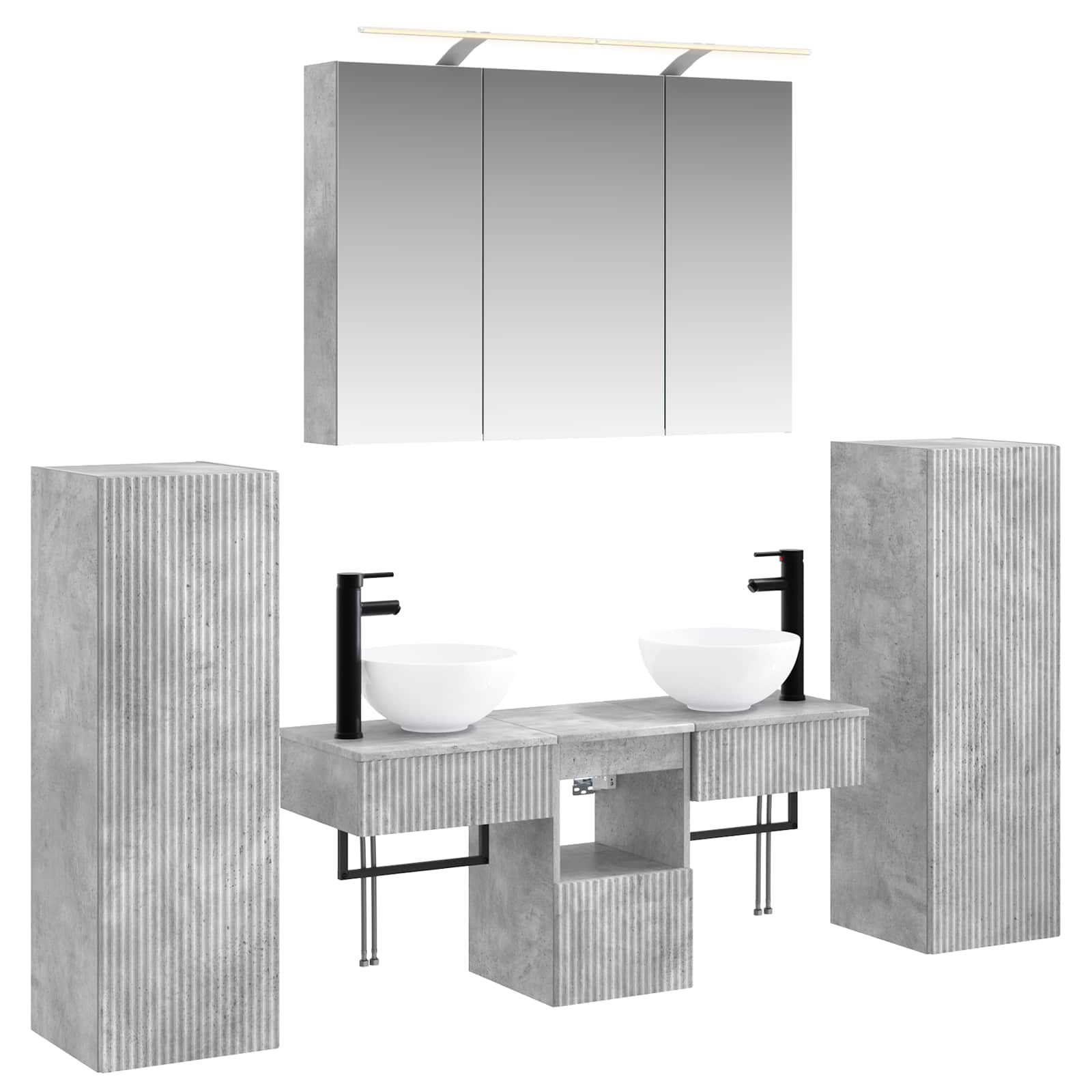 Badrumsmöbelset 6 pcs Betonggrå Konstruerat trä och glas
