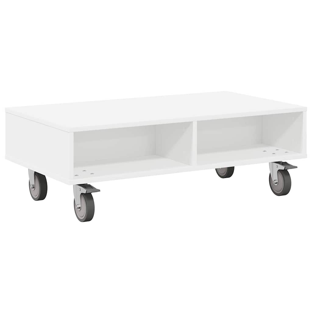 Sido bord med hjul Vit 90 x 50 x 30 cm Konstruerat trä