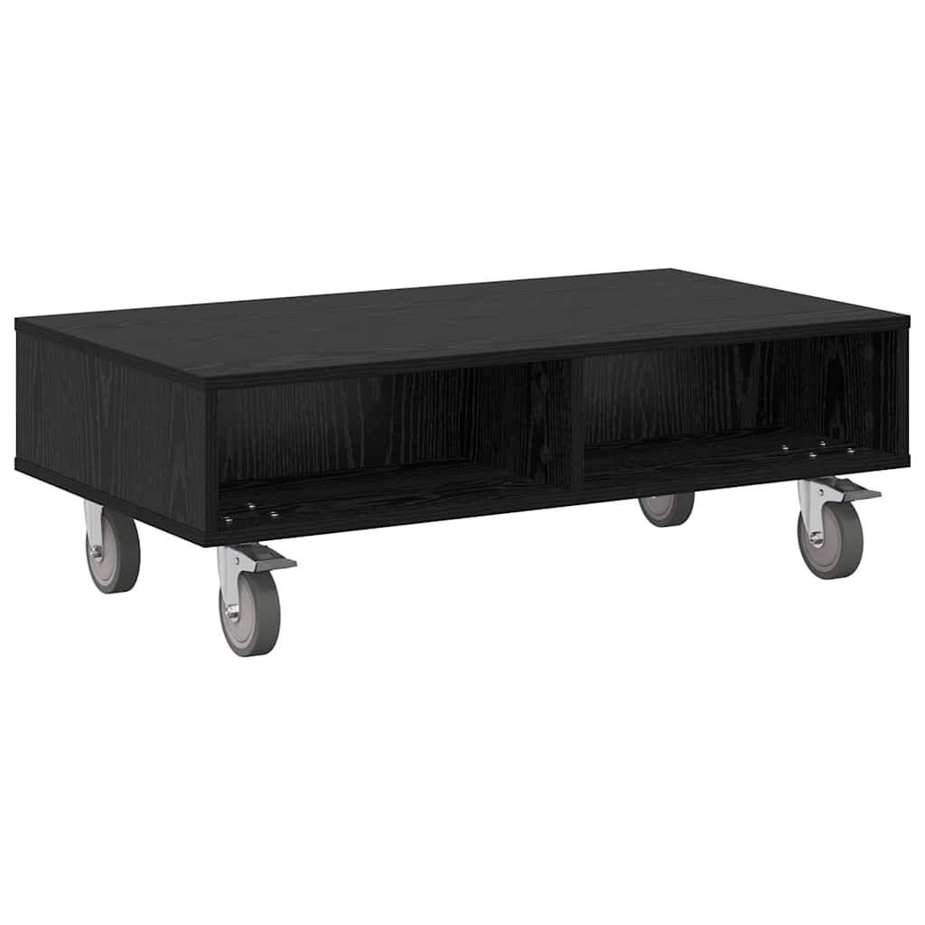 Sido bord med hjul Svart Ek 90 x 50 x 30 cm Konstruerat trä