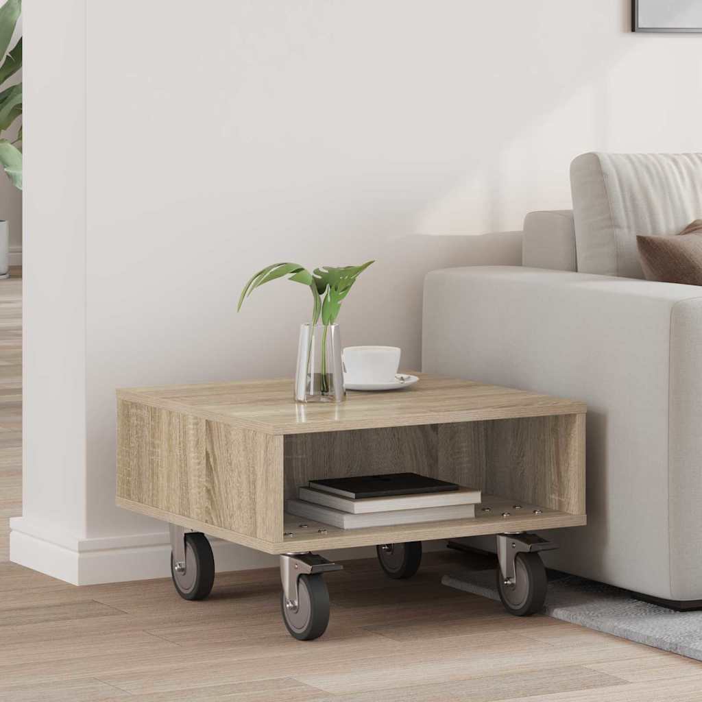 Sido bord med hjul Sonoma-ek 50,5 x 50 x 30 cm Konstruerat trä