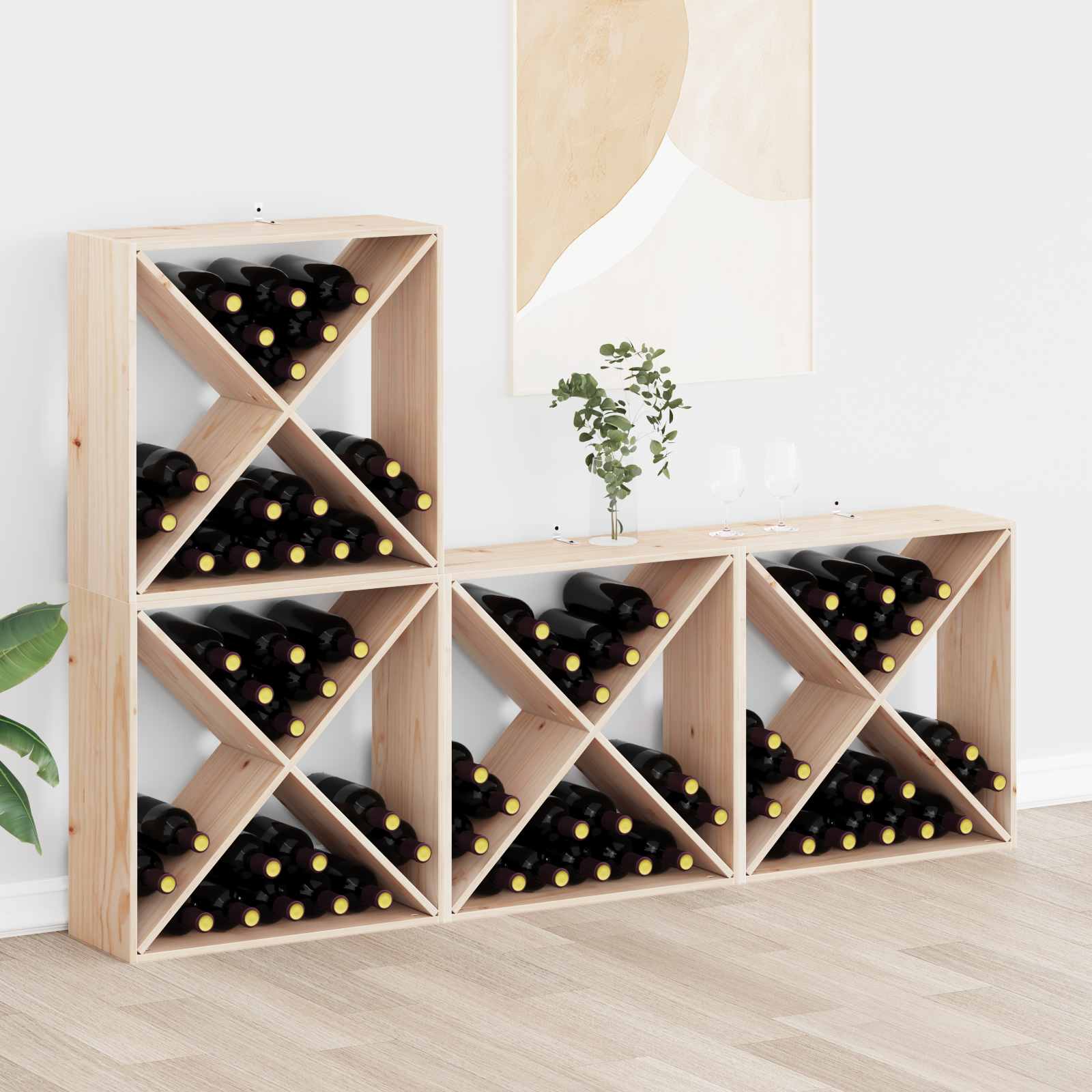 Vinställ 4 st Naturfärg 62 x 25 x 62 cm Massiv furu