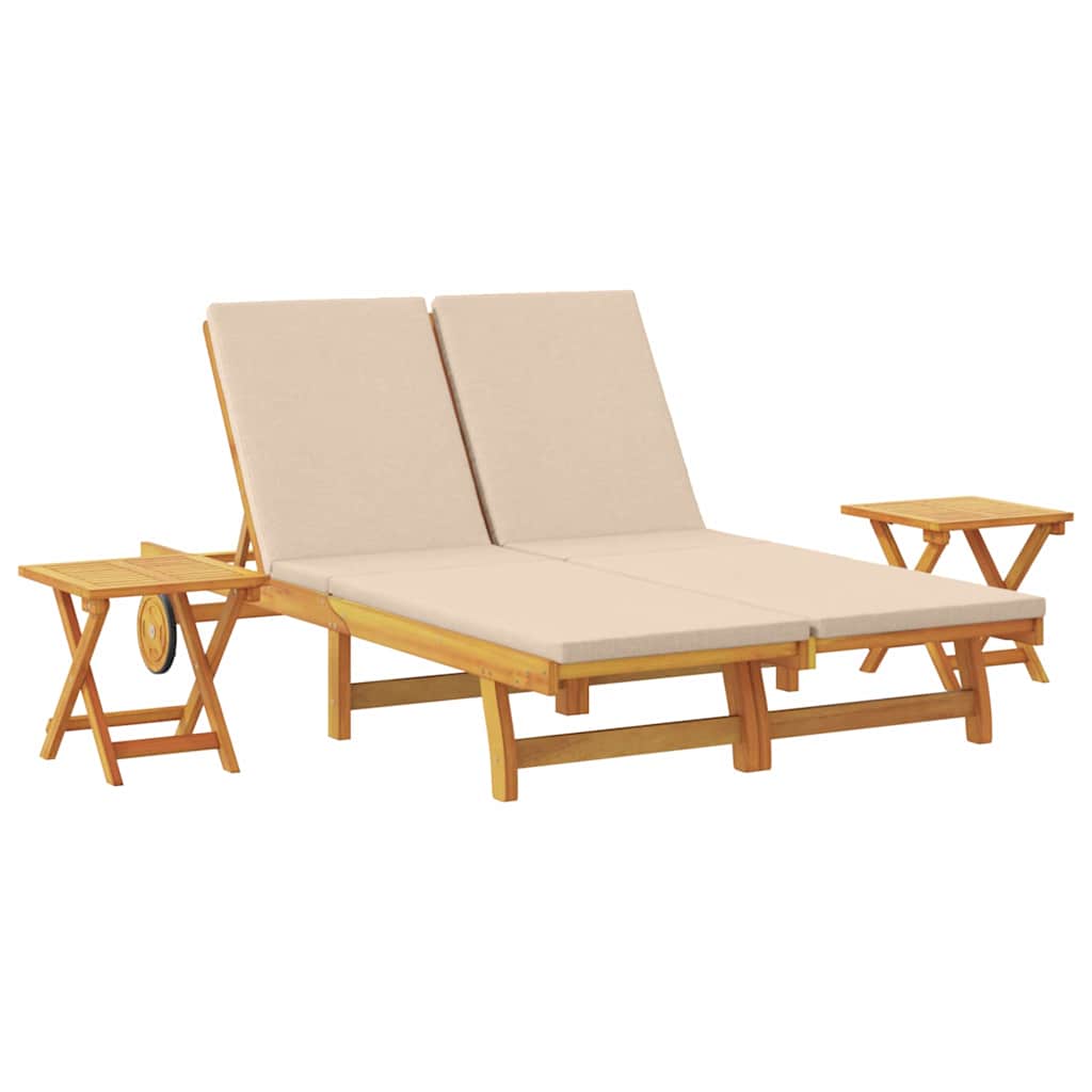 Solstol Reclining med kudde Beige Massivt Akaciaträ