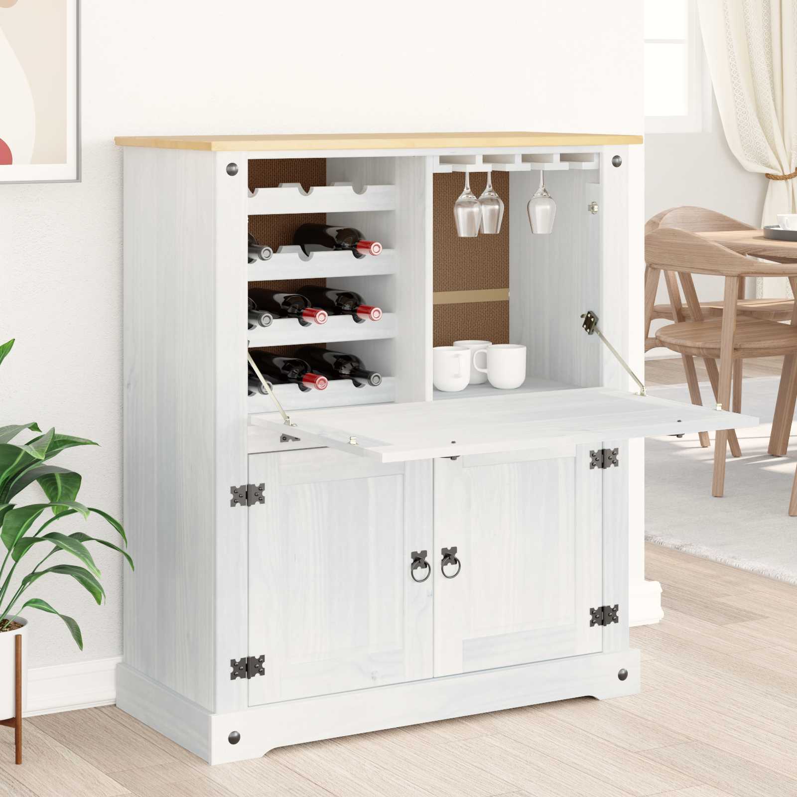 Vinskåp Vit 97 x 45 x 114 cm Massiv furu