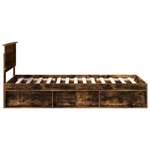 Sängram med huvudgavel Rökt ek 90 x 200 cm Konstruerat trä