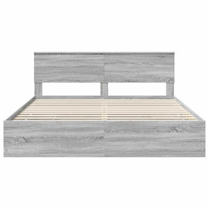 Sängram med låda Grå Sonoma 200 x 200 cm Ingenjörsträ