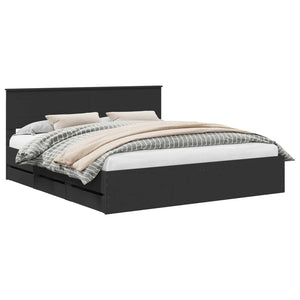 Sängram med låda med huvudgavel Svart 180 x 200 cm Ingenjörsträ