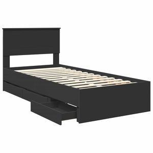 Sängram med låda med huvudgavel Svart 100 x 200 cm Ingenjörsträ