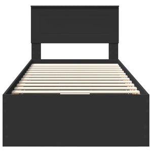 Sängram med låda med huvudgavel Svart 100 x 200 cm Ingenjörsträ