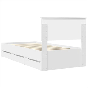 Sängram med låda med huvudgavel Vit 90 x 190 cm Ingenjörsträ