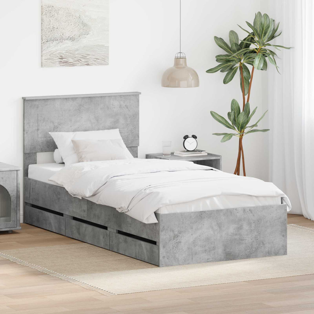 Sängram med låda med lagring Betonggrå 75 x 190 cm Ingenjörsträ