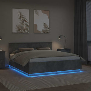 Sängram med huvudgavel Betonggrå 200 x 200 cm Konstruerat trä