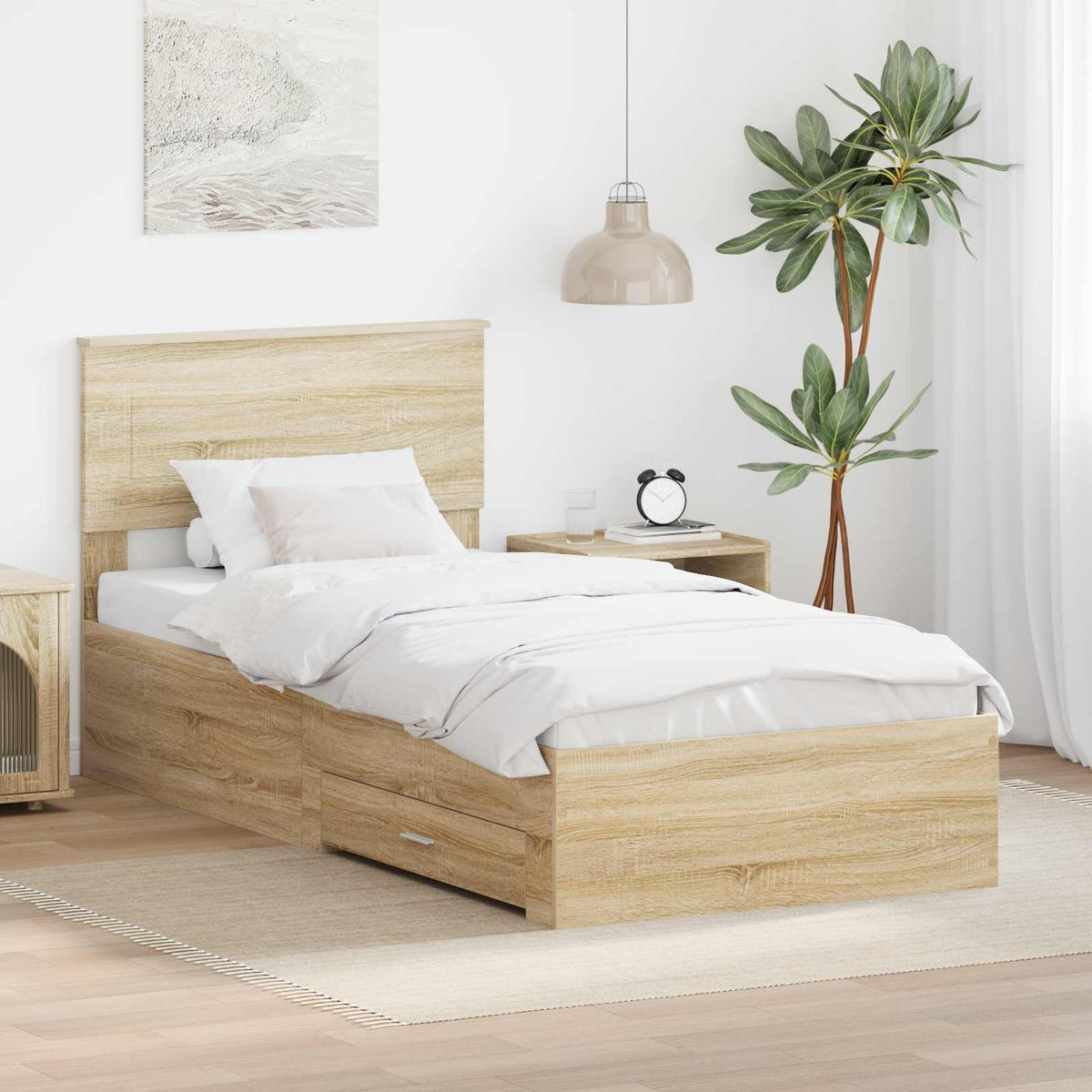 Sängram med låda Sonoma-ek 90 x 200 cm Konstruerat trä