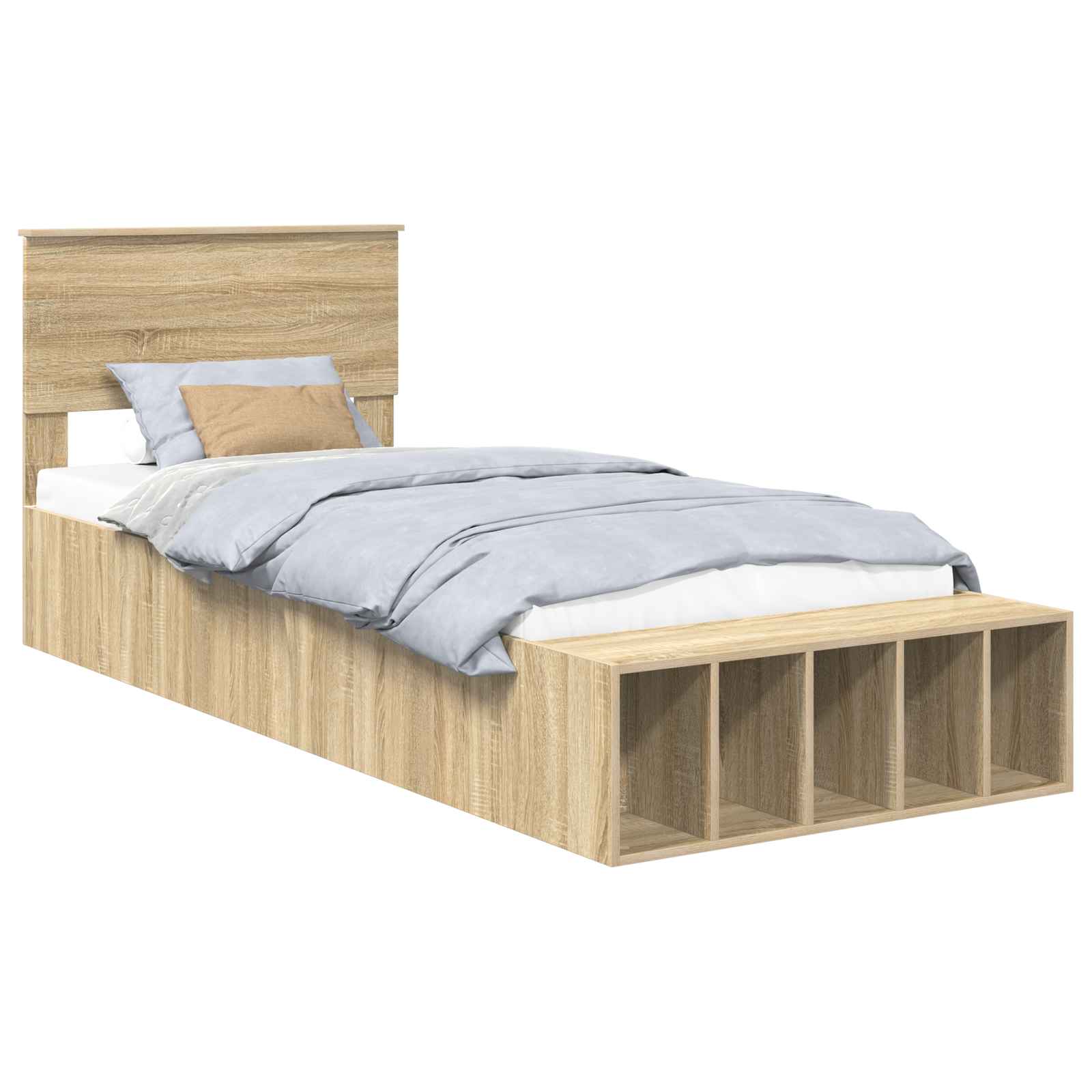 Sängram med hylla Sonoma-ek 100 x 200 cm Konstruerat trä