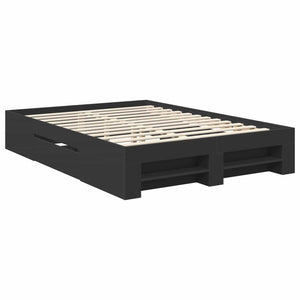 Sängram med huvudgavel Svart 150 x 200 cm Konstruerat trä