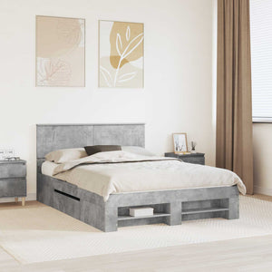 Sängram med huvudgavel Betonggrå 140 x 200 cm Konstruerat trä