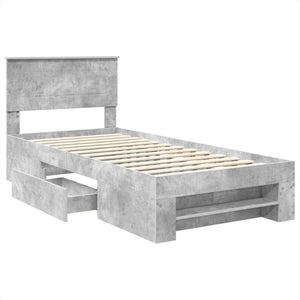 Sängram med huvudgavel Betonggrå 90 x 200 cm Konstruerat trä