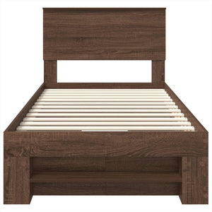 Sängram med huvudgavel Brun Ek 90 x 200 cm Konstruerat trä