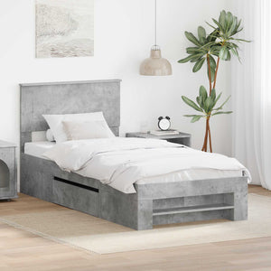 Sängram med huvudgavel Betonggrå 80 x 200 cm Konstruerat trä