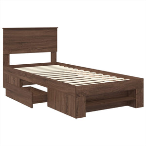 Sängram med huvudgavel Brun Ek 80 x 200 cm Konstruerat trä