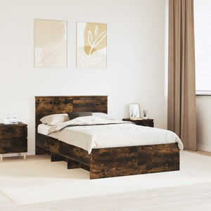 Sängram med huvudgavel Rökt ek 137 x 203 cm Konstruerat trä