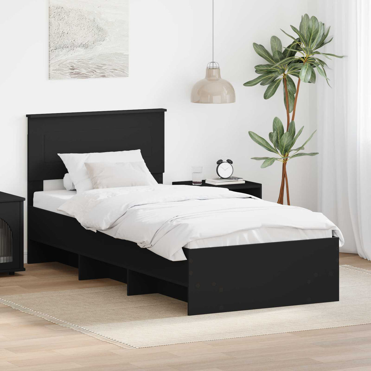 Sängram Svart 75 x 190 cm Konstruerat trä