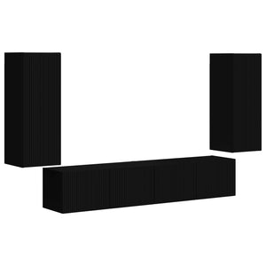 TV väggskåp set Väggmonterad 4 pcs Svart Konstruerat trä