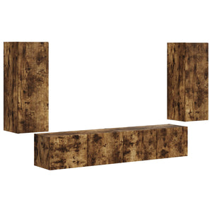 TV väggskåp set Väggmonterad 4 pcs Rökt ek Konstruerat trä