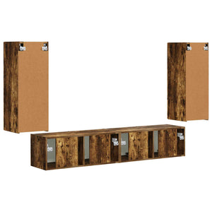 TV väggskåp set Väggmonterad 4 pcs Rökt ek Konstruerat trä