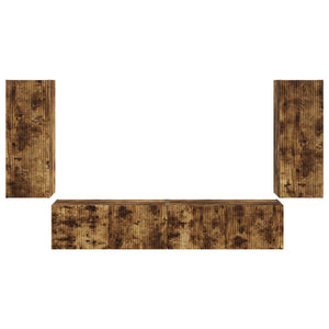 TV väggskåp set Väggmonterad 4 pcs Rökt ek Konstruerat trä