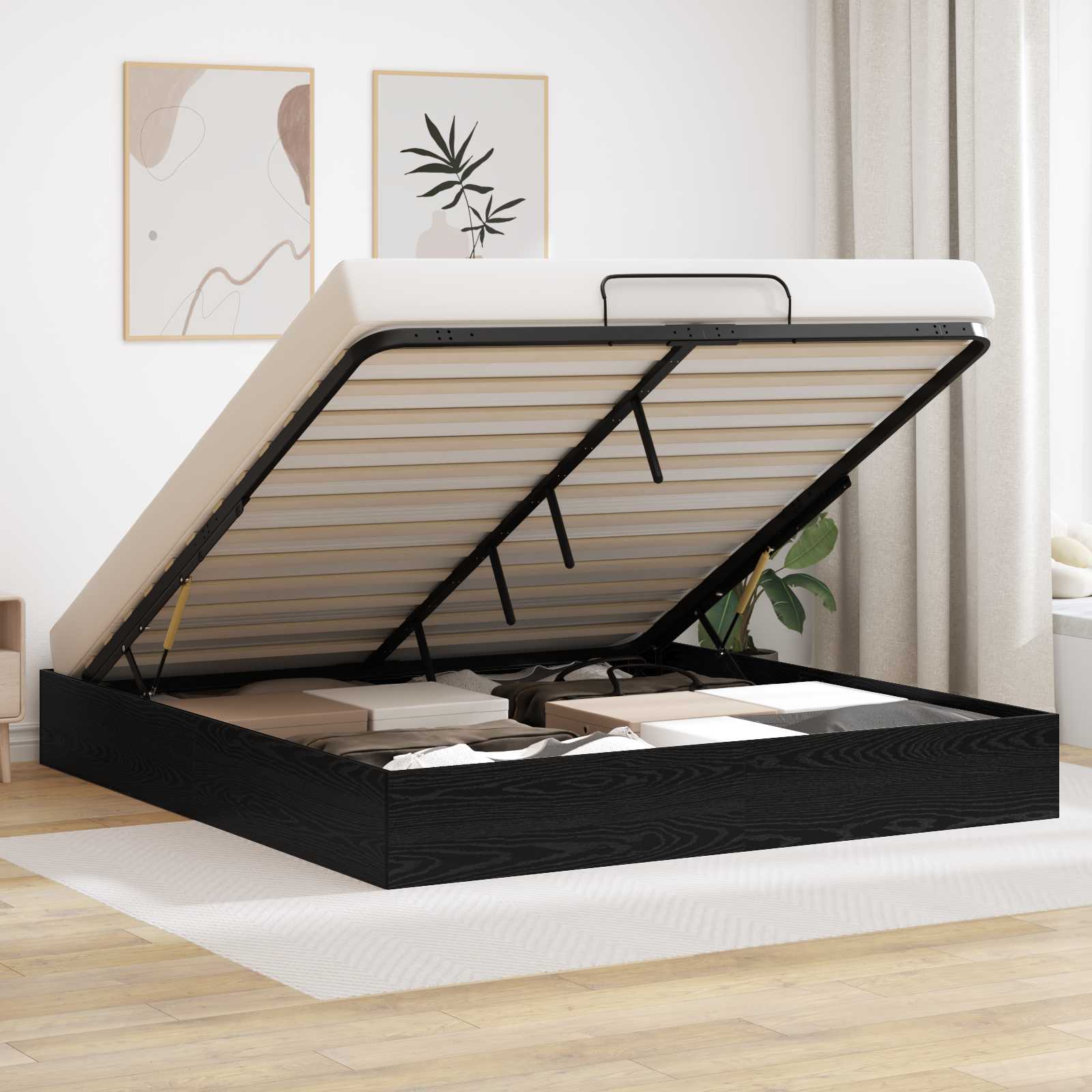 Ottoman Sängram Svart Ek 203 x 180 x 25 cm Konstruerat trä