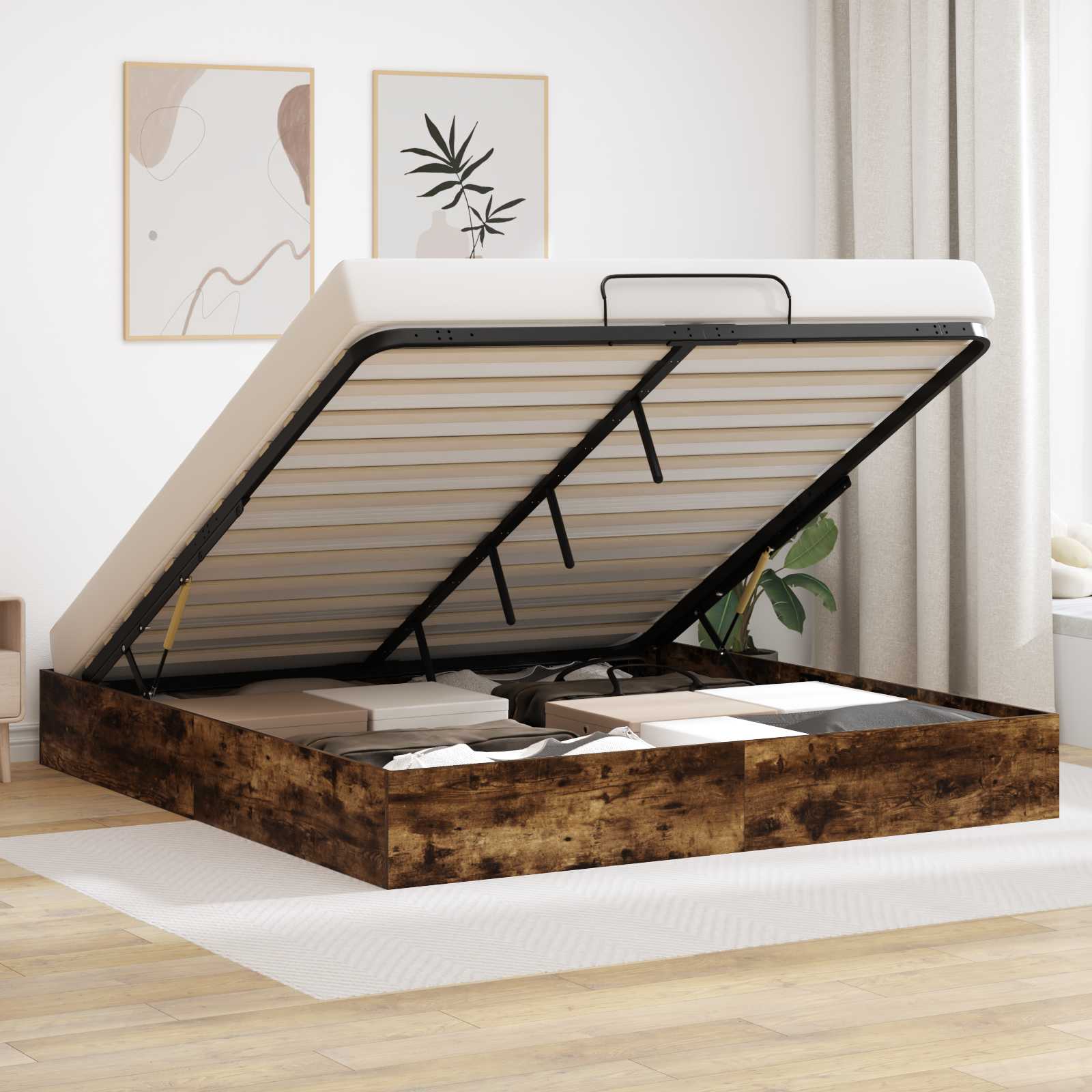 Ottoman Sängram Rökt Ek 203 x 160 x 25 cm Konstruerat trä