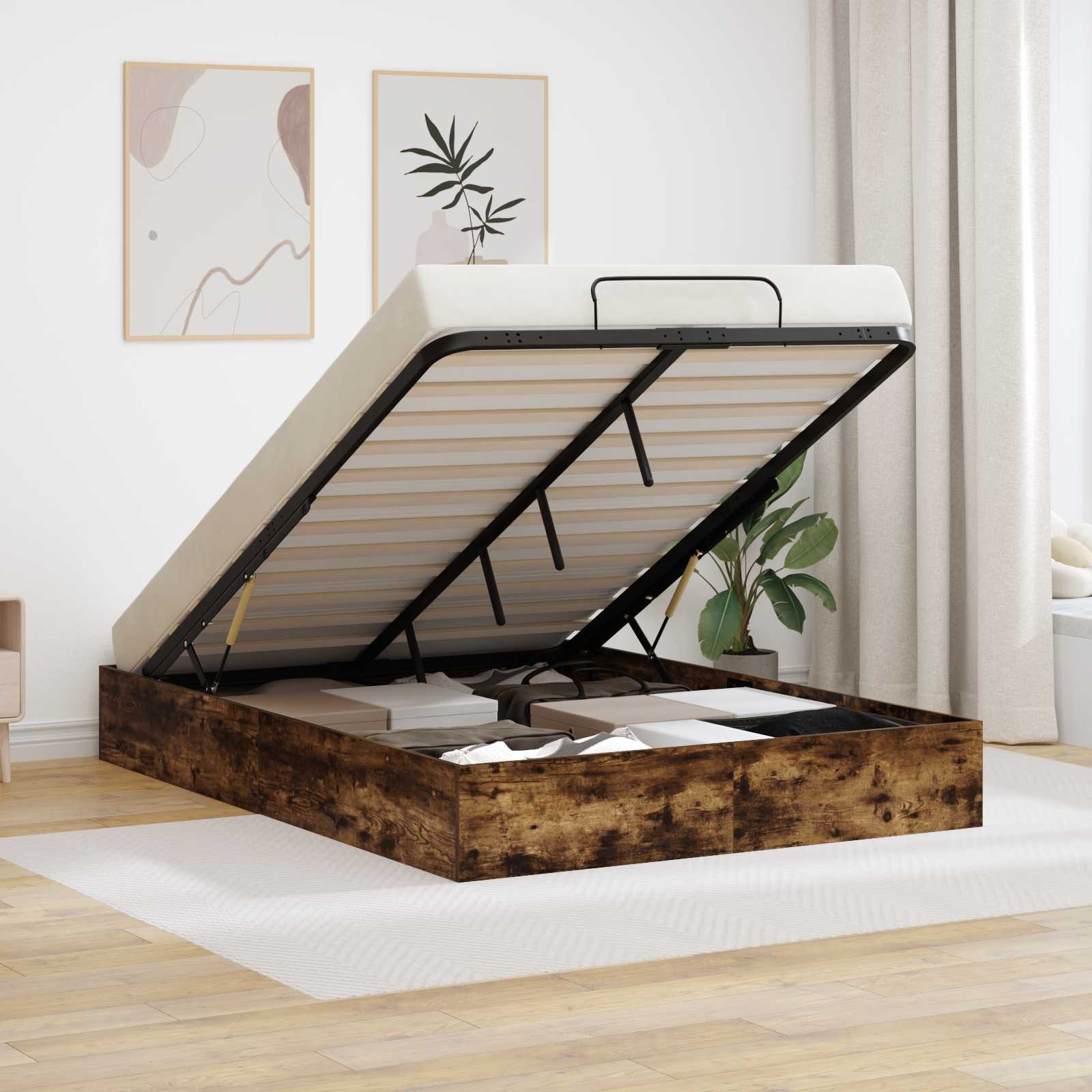 Ottoman Sängram Rökt Ek 203 x 150 x 25 cm Konstruerat trä