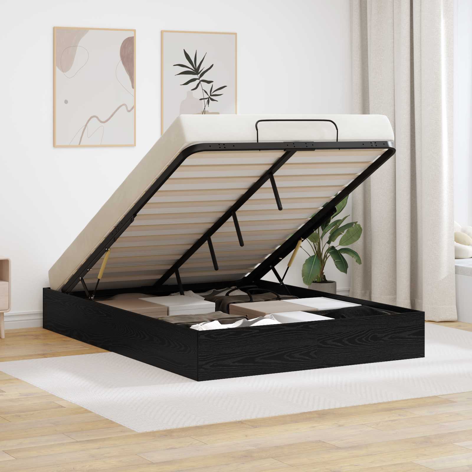Ottoman Sängram Svart Ek 193 x 140 x 25 cm Konstruerat trä