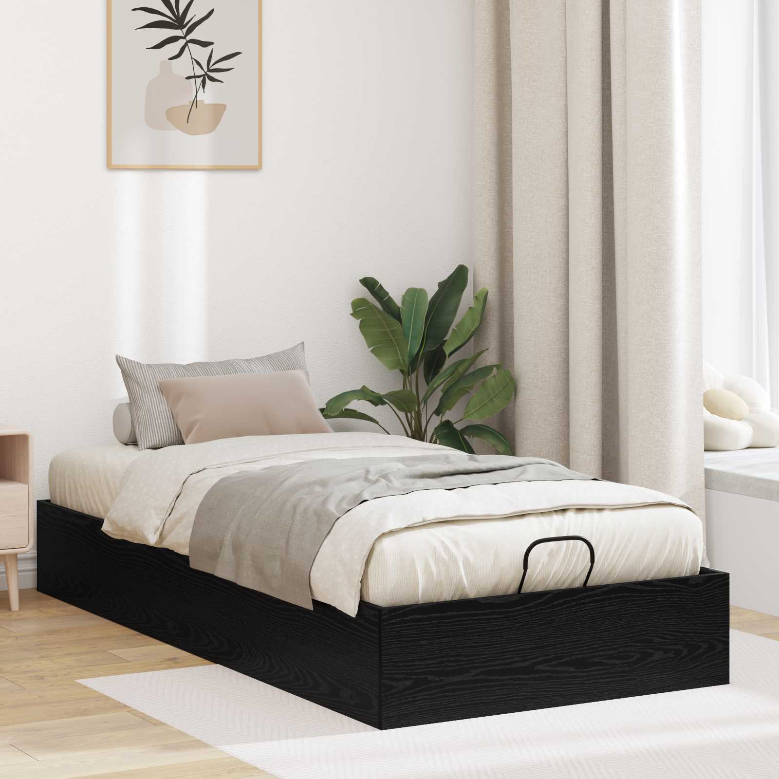 Ottoman Sängram Svart Ek 193 x 90 x 25 cm Konstruerat trä